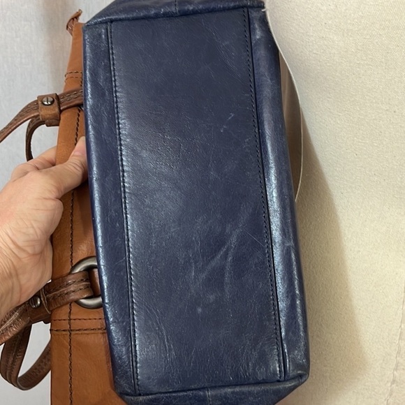 The Sak Landis Brown Blue Genuine Leather Double Strap Shoulder Bag Tote - Picture 7 of 7